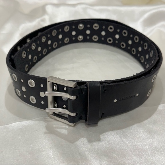 All Saints Stud Eyelet Belt M/L Black Leather Grommet Edgy Cool Rock Festival main image 12